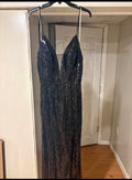Black Sequin Formal Dress V-Neck Spaghetti Strap Gown